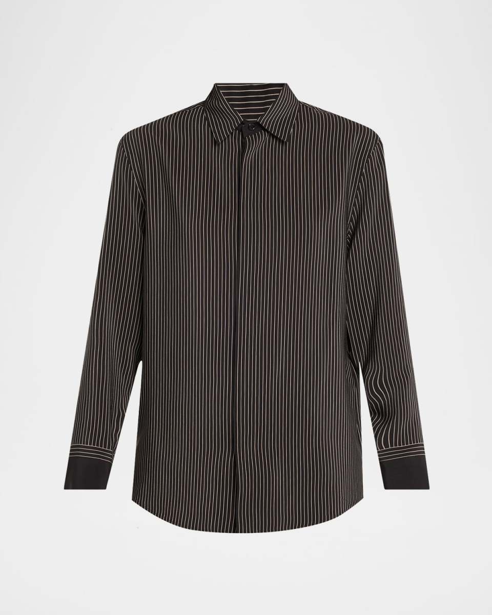 Striped Silk Button-Down Shirt